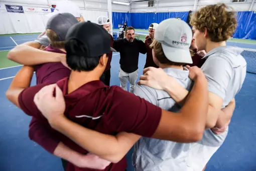The University of Montana Grizzly tennis team takes on Utah State University at a home meet on January 25, 2026 in Missoula, Montana.