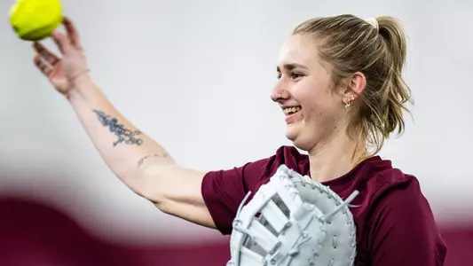 The University of Montana Grizzly softball team practices in the Grizzly Indoor Practice Facility on Monday, January 12, 2025 in Missoula, Montana.
