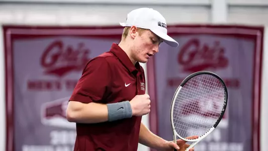 The University of Montana Grizzly tennis team takes on Utah State University at a home meet on January 25, 2026 in Missoula, Montana.