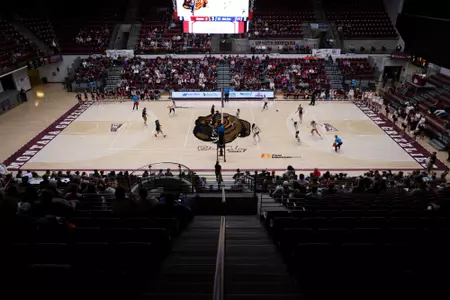 Action shot of the University of Montana Grizzlies’ Volleyball against Utah Tech University Trailblazers on Oct. 17, 2026, at the Dahlberg Arena in Missoula.
