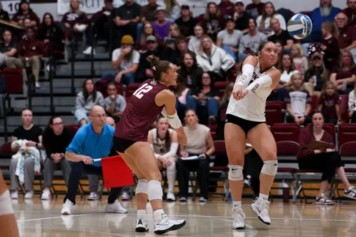 Action shot of the University of Montana Grizzlies’ Volleyball against Utah Tech University Trailblazers on Oct. 17, 2026, at the Dahlberg Arena in Missoula.