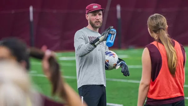 The Griz Soccer team practices in the Grizzly Indoor Training Facility in Missoula, MT, on February 20, 2026.