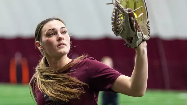 The University of Montana Grizzly softball team practices in the Grizzly Indoor Practice Facility on Monday, January 12, 2025 in Missoula, Montana.