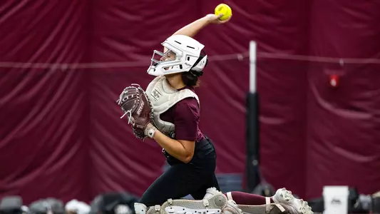The University of Montana Grizzly softball team practices in the Grizzly Indoor Practice Facility on Monday, January 12, 2025 in Missoula, Montana.