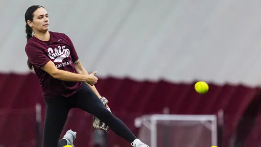 The University of Montana Grizzly softball team practices in the Grizzly Indoor Practice Facility on Monday, January 12, 2025 in Missoula, Montana.