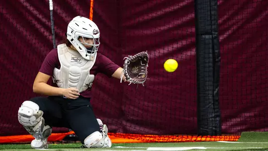 The University of Montana Grizzly softball team practices in the Grizzly Indoor Practice Facility on Monday, January 12, 2025 in Missoula, Montana.
