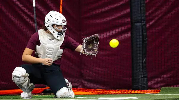The University of Montana Grizzly softball team practices in the Grizzly Indoor Practice Facility on Monday, January 12, 2025 in Missoula, Montana.