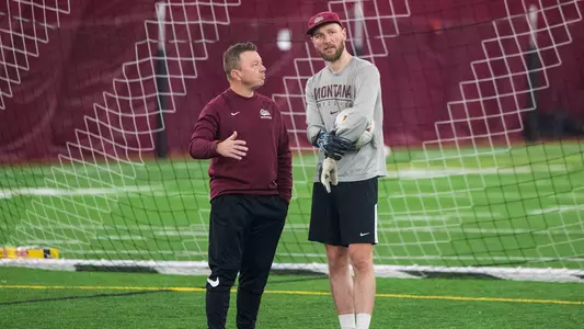 The Griz Soccer team practices in the Grizzly Indoor Training Facility in Missoula, MT, on February 20, 2026.