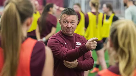 The Griz Soccer team practices in the Grizzly Indoor Training Facility in Missoula, MT, on February 20, 2026.
