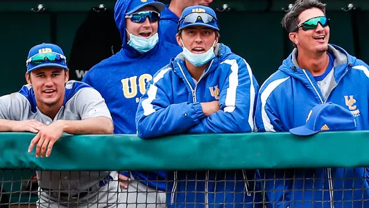 UC Riverside baseball in dugout at Cal Poly