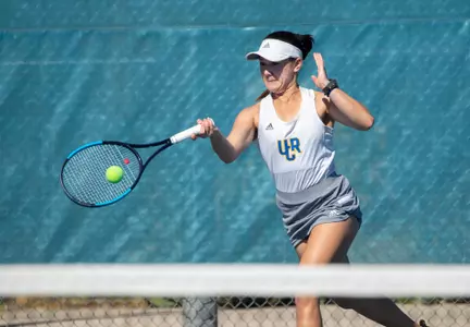 UCRÕs womenÕs tennis player Mahli Silpachai, competes against Long Beach State on February 18, 2022, at UC Riverside.
(UCR/Stan Lim)