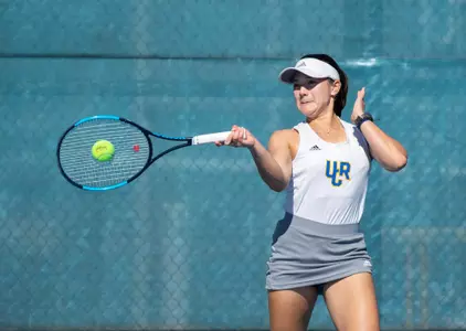UCRÕs womenÕs tennis player Mahli Silpachai, competes against Long Beach State on February 18, 2022, at UC Riverside.
(UCR/Stan Lim)