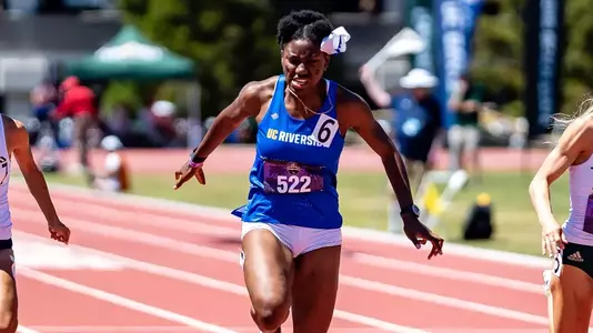 Raykiyat Olukoju competes for UC Riverside Track & Field at the 2024 Big West Track & Field Championships in San Luis Obispo, California