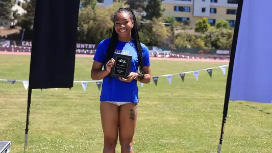 Chelsea Aninyei poses for a photo at the 2024 Big West Track & Field Championships in San Luis Obispo, California