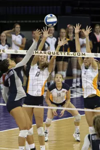 Freshman middle Teal Schnurr picked up 14 blocks in just six sets last weekend.