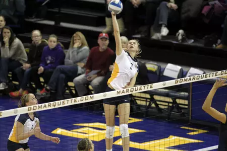 Nele Barber posted 18 kills and hit .500 as MU advanced to its second straight title contest.