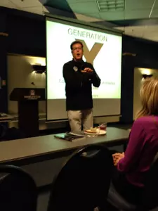 Renowned speaker and author Dr. Tim Elmore talks to the the MU athletics coaches and staff Thursday about the unique challenges of connecting with