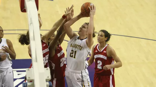 Katherine Plouffe notched 16 points and 10 rebounds for her fifth double-double of the season