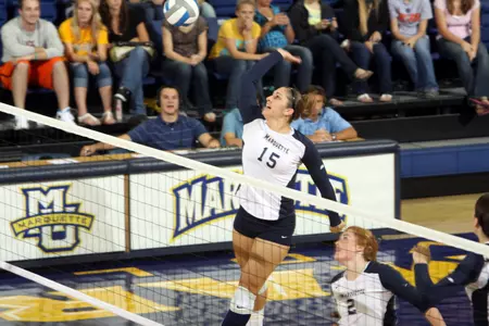 Junior Courtney Mrotek will look to fill the void created by the graduation of four key hitters up front.