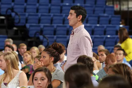 Freshmen and transfers, like Daniel Fernandez of men's tennis, are always introduced to their peers.