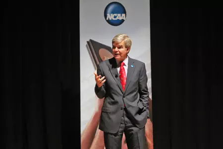 NCAA President Dr. Mark Emmert visited Marquette's campus Monday afternoon.
