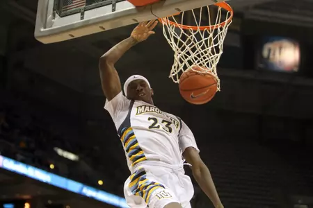 Marquette sophomore Jajuan Johnson slams home two of his game- and career-high 20 points in Friday's win.