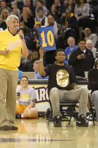 The Bucks Jabari Parker was a dunk contest judge at this year's Marquette Madness.