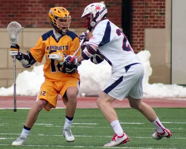 Conor Gately has scored for MU in every game this season and is three points from Tyler Melnyk's program-record 89 points (photo: Alicia Mojica).