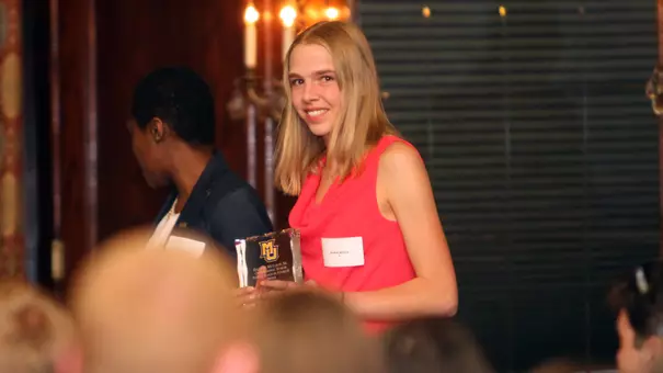 Elisia Meyle is the female scholar award winner as a biochemistry and molecular biology major with a 3.952 GPA.