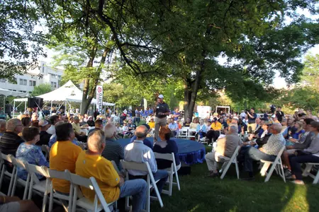 Head men's golf coach Steve Bailey addressed the crowd Monday night.