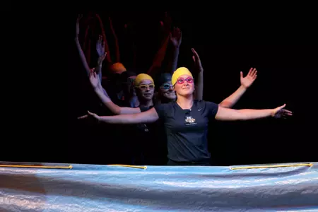 Ellen Hays and women's volleyball performed a synchronized swimming routine last year sans water.