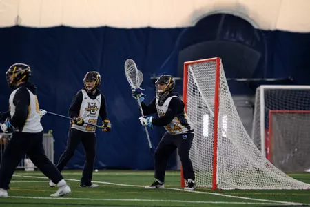 Cole Blazer made 12 saves against the Quakers in MU's final preseason tuneup.