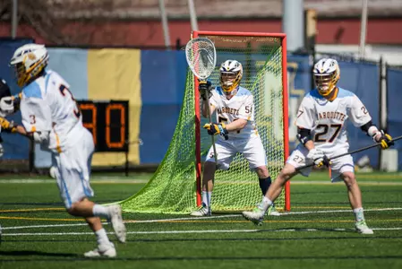 Cole Blazer made seven saves in three scoreless quarters and the MU defense set a new program record for goals allowed.