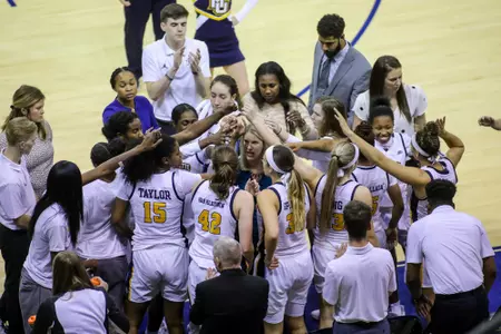 Women's basketball huddle