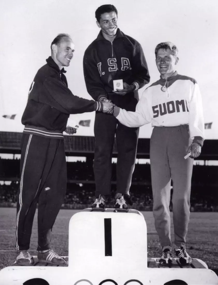 John Bennett on the podium at the 1956 Olympics