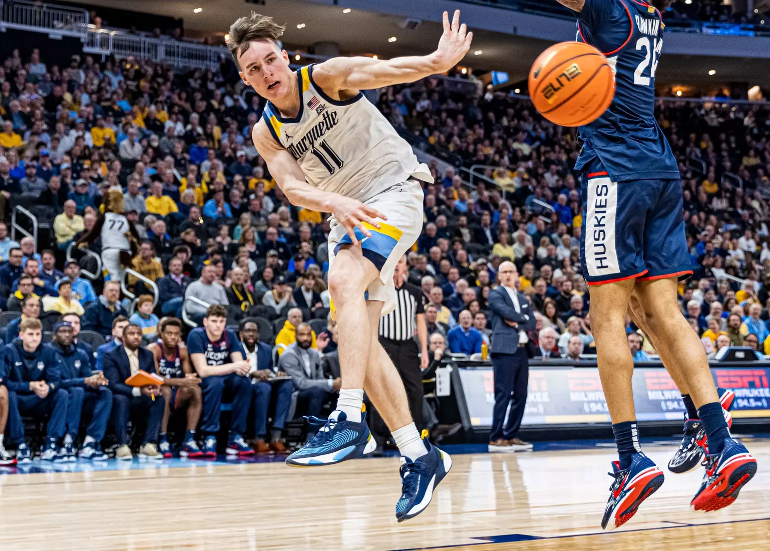 #25 Marquette defeats #6 Connecticut 82-76 at Fiserv Forum in Milwaukee, WI on Wednesday January 11, 2023.