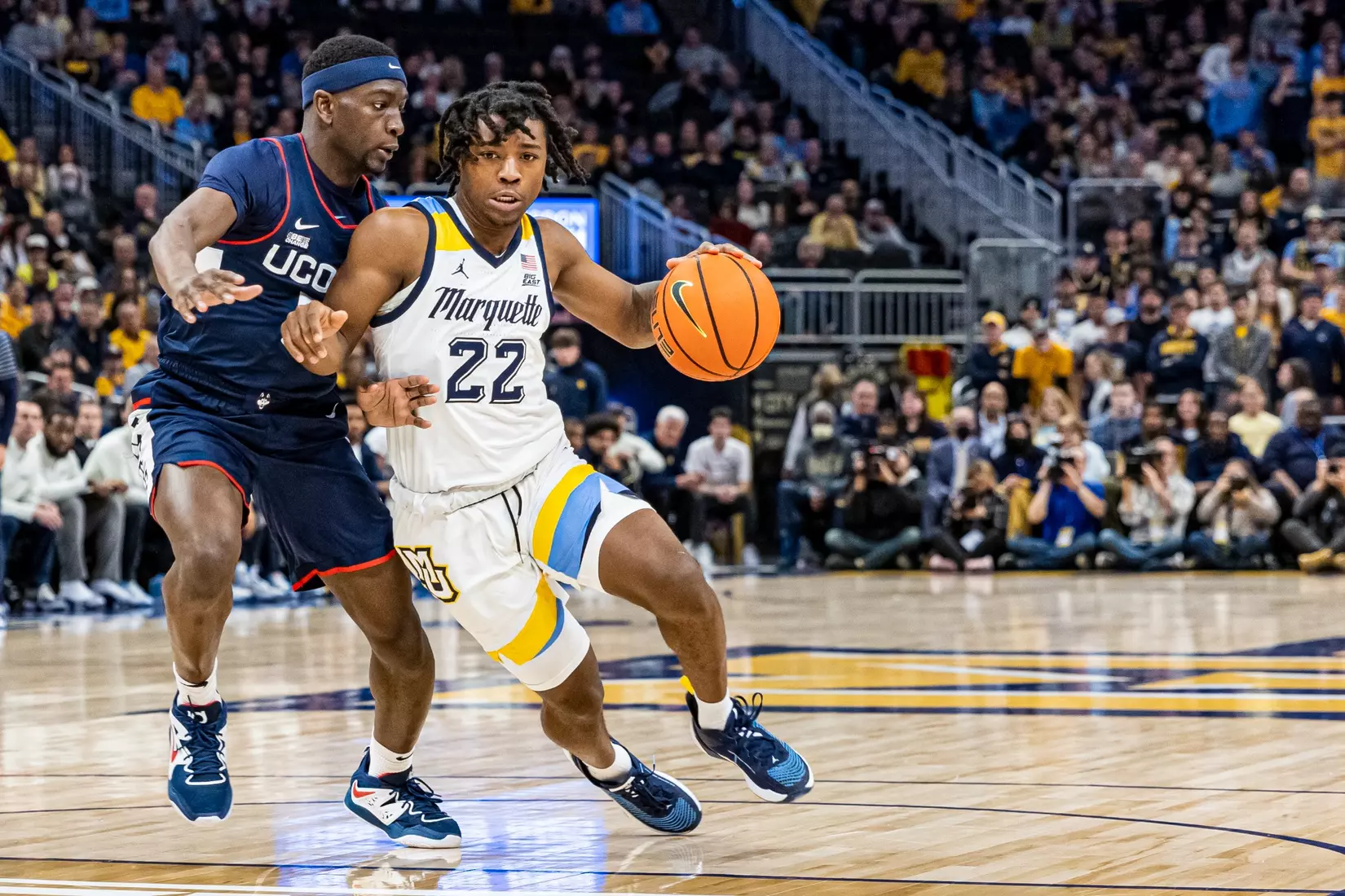 #25 Marquette defeats #6 Connecticut 82-76 at Fiserv Forum in Milwaukee, WI on Wednesday January 11, 2023.