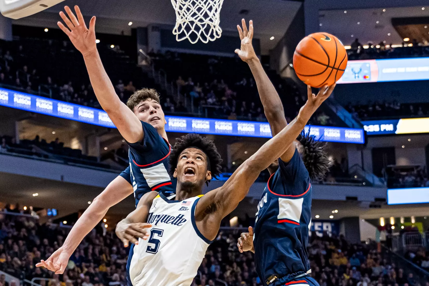 #25 Marquette defeats #6 Connecticut 82-76 at Fiserv Forum in Milwaukee, WI on Wednesday January 11, 2023.