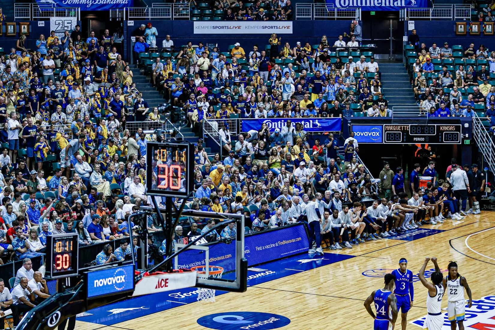 #4 Marquette Basketball defeats #1 Kansas Jayhawks at SimpliFi Center in Honolulu Hawaii on Tuesday November 21, 2023.