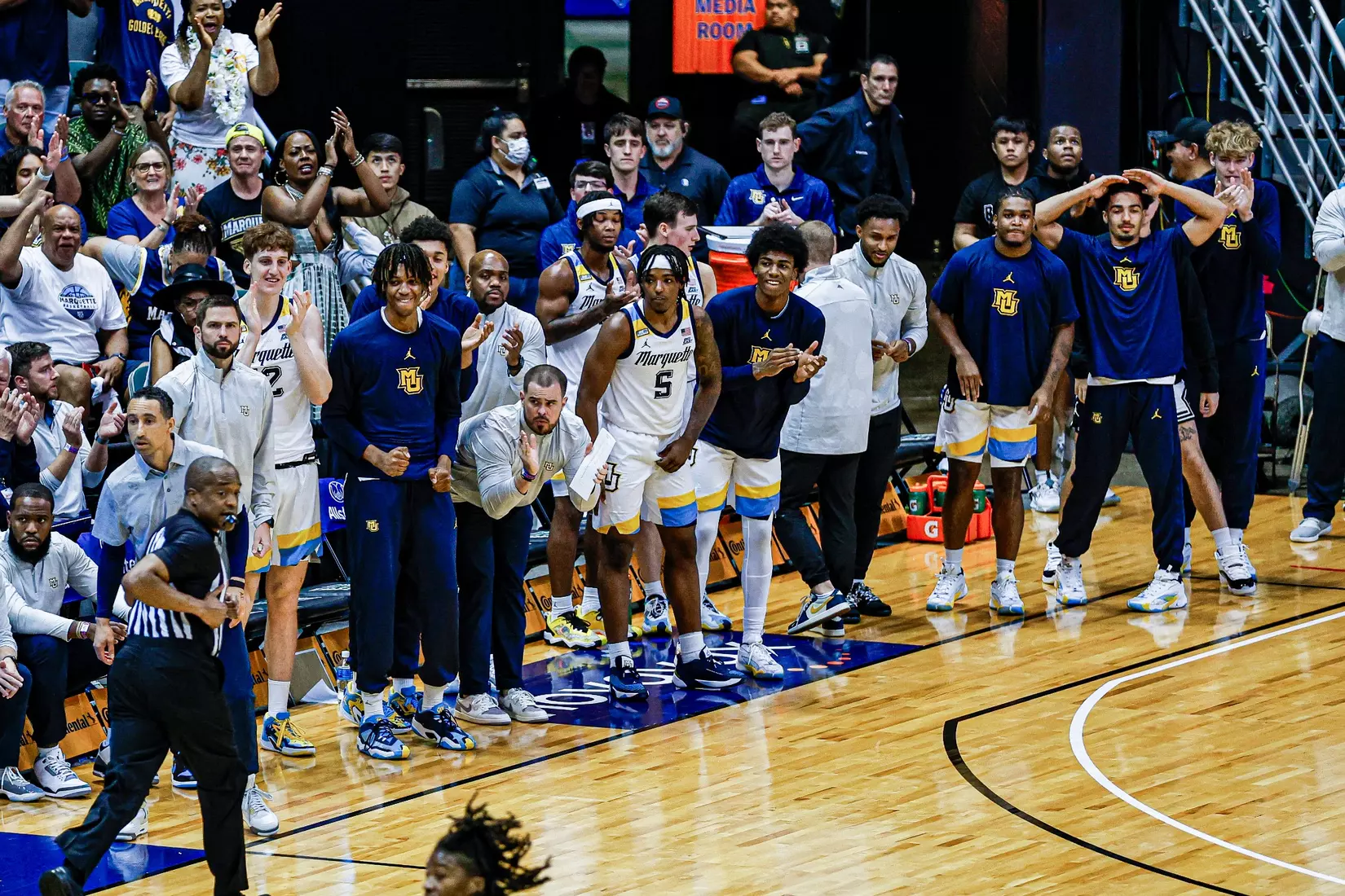 #4 Marquette Basketball defeats #1 Kansas Jayhawks at SimpliFi Center in Honolulu Hawaii on Tuesday November 21, 2023.