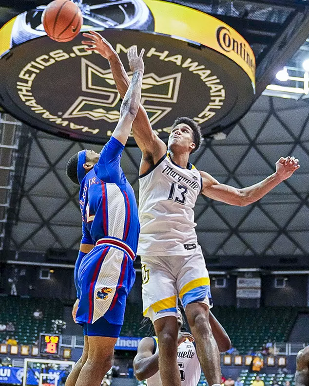 #4 Marquette Basketball defeats #1 Kansas Jayhawks at SimpliFi Center in Honolulu Hawaii on Tuesday November 21, 2023.