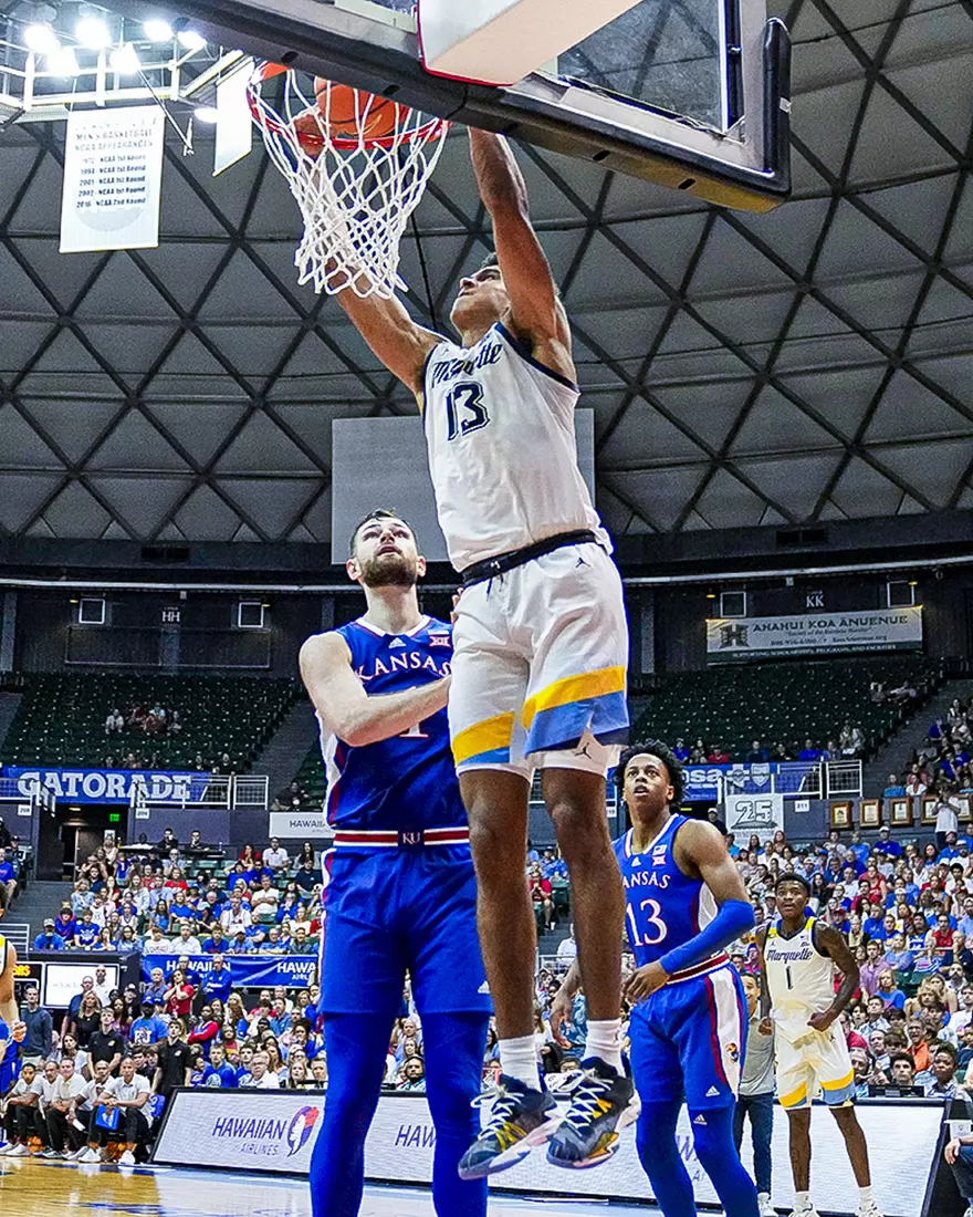 #4 Marquette Basketball defeats #1 Kansas Jayhawks at SimpliFi Center in Honolulu Hawaii on Tuesday November 21, 2023.