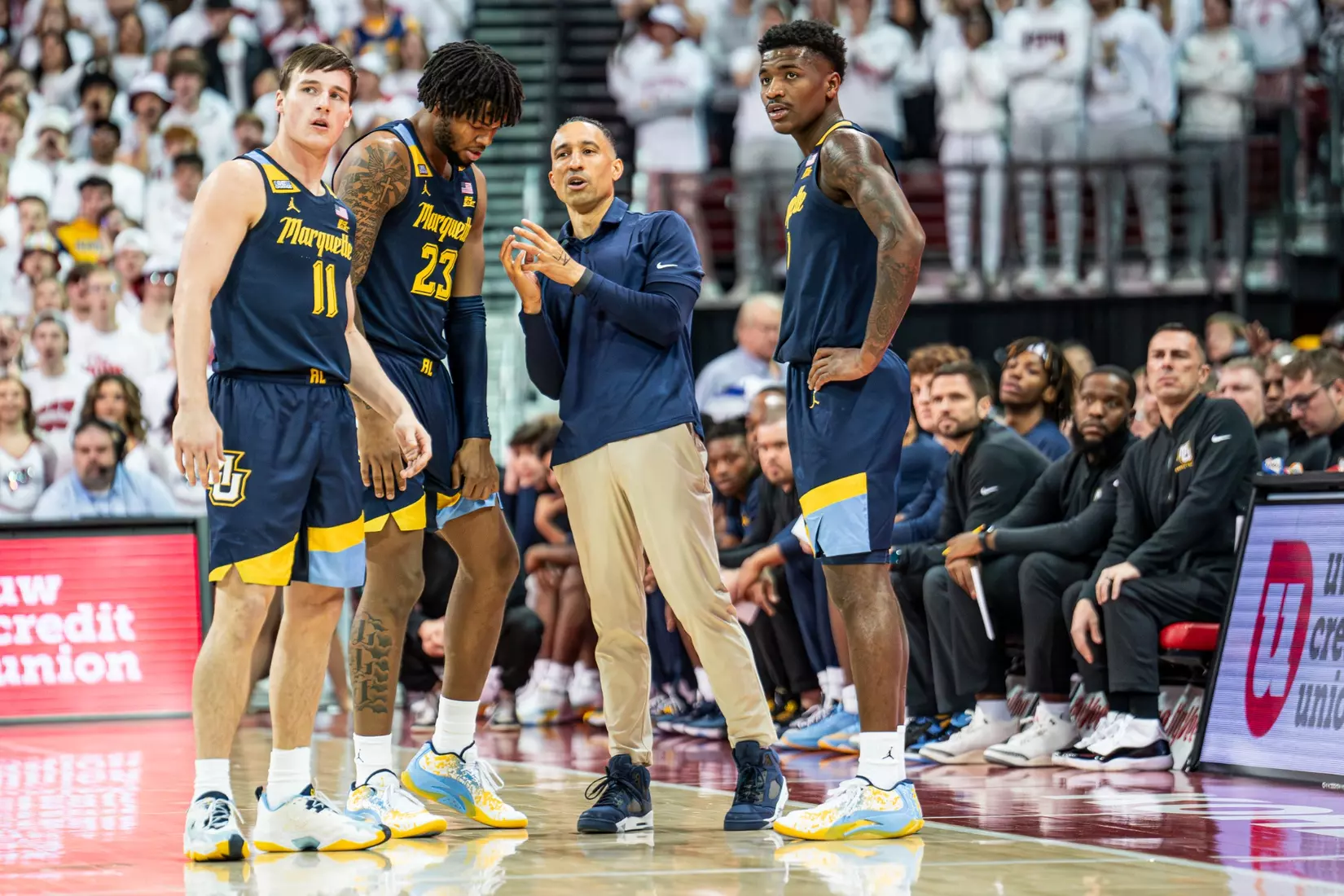 #3 Marquette Basketball falls to Wiscosnin Badgers 64-75 at Kohl Center in Madison, Wisconsin on Saturday December 2, 2023.