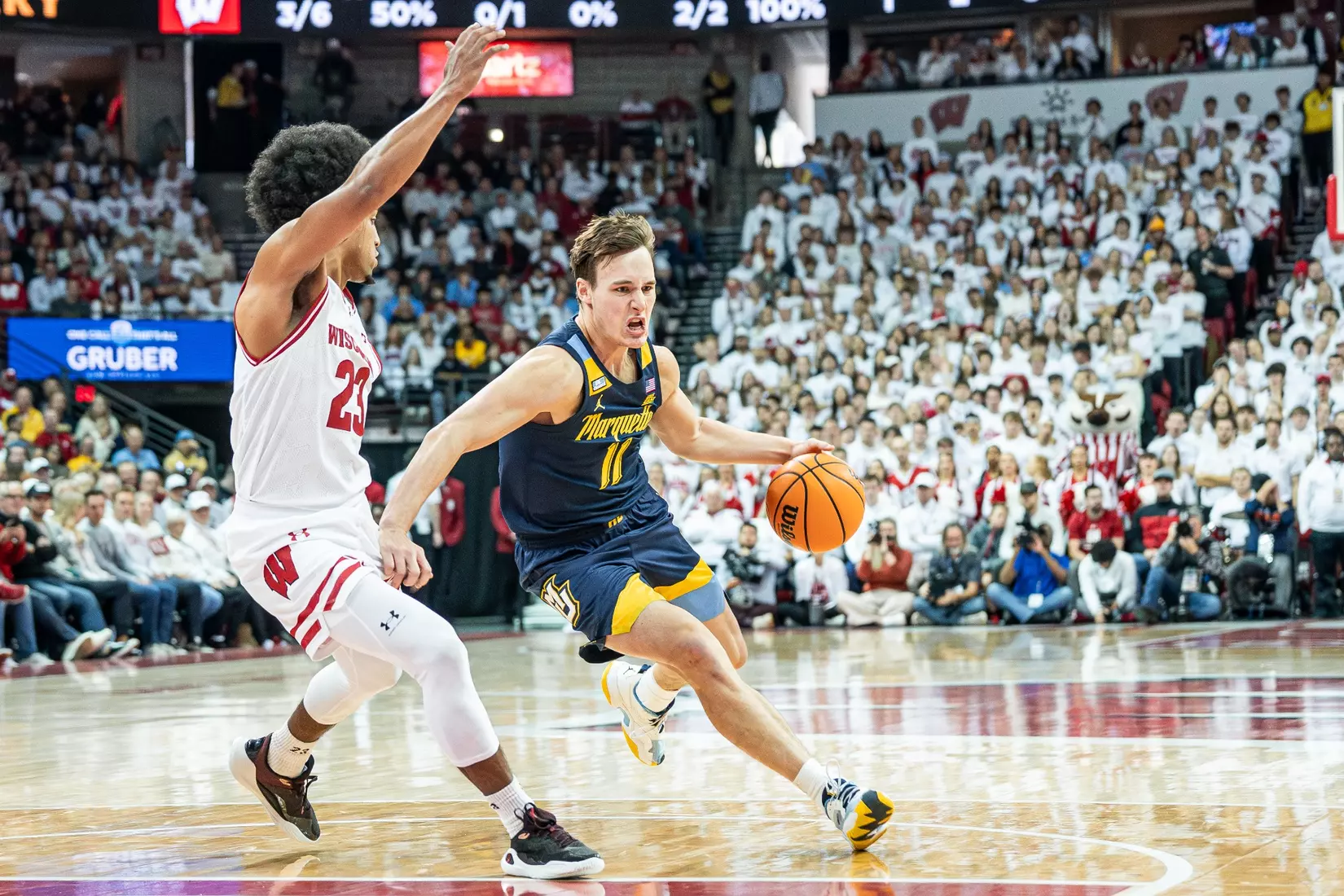 #3 Marquette Basketball falls to Wiscosnin Badgers 64-75 at Kohl Center in Madison, Wisconsin on Saturday December 2, 2023.