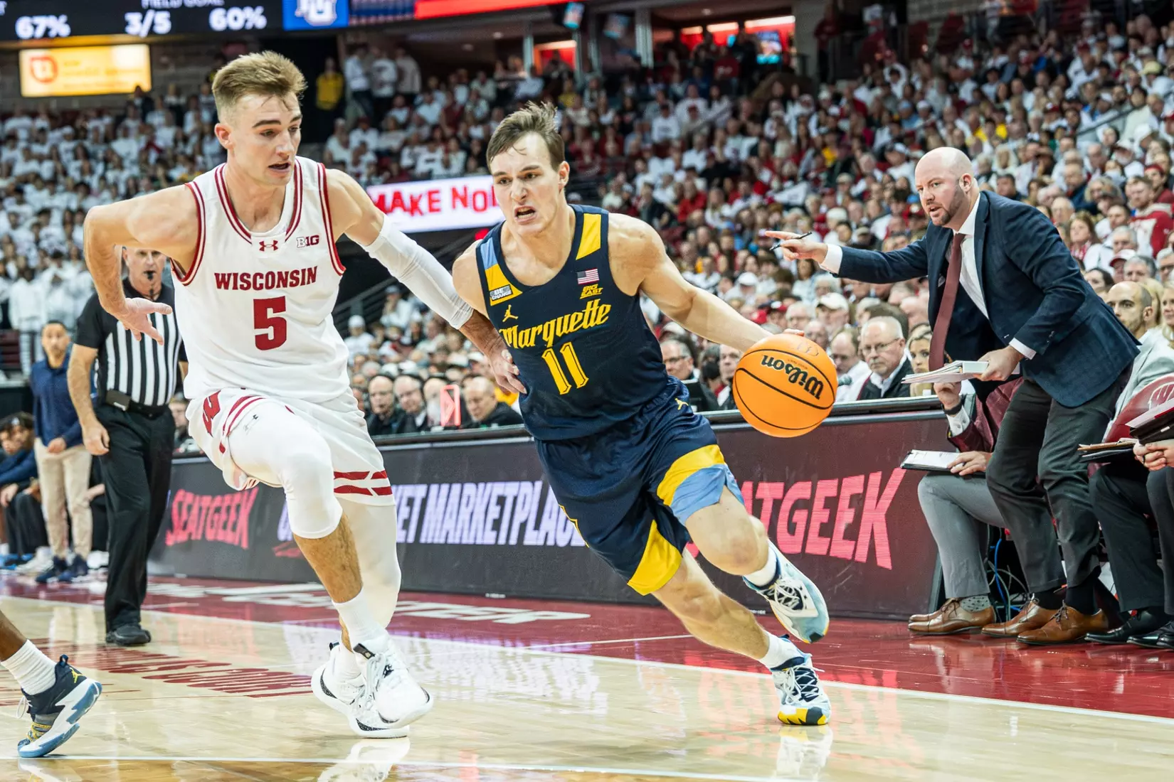 #3 Marquette Basketball falls to Wiscosnin Badgers 64-75 at Kohl Center in Madison, Wisconsin on Saturday December 2, 2023.