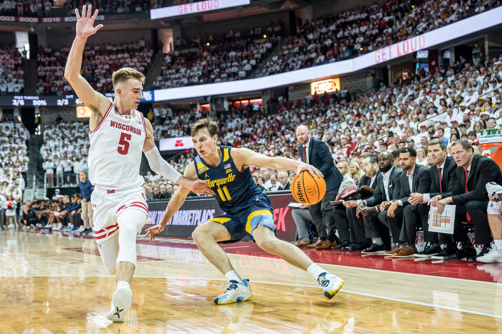 #3 Marquette Basketball falls to Wiscosnin Badgers 64-75 at Kohl Center in Madison, Wisconsin on Saturday December 2, 2023.