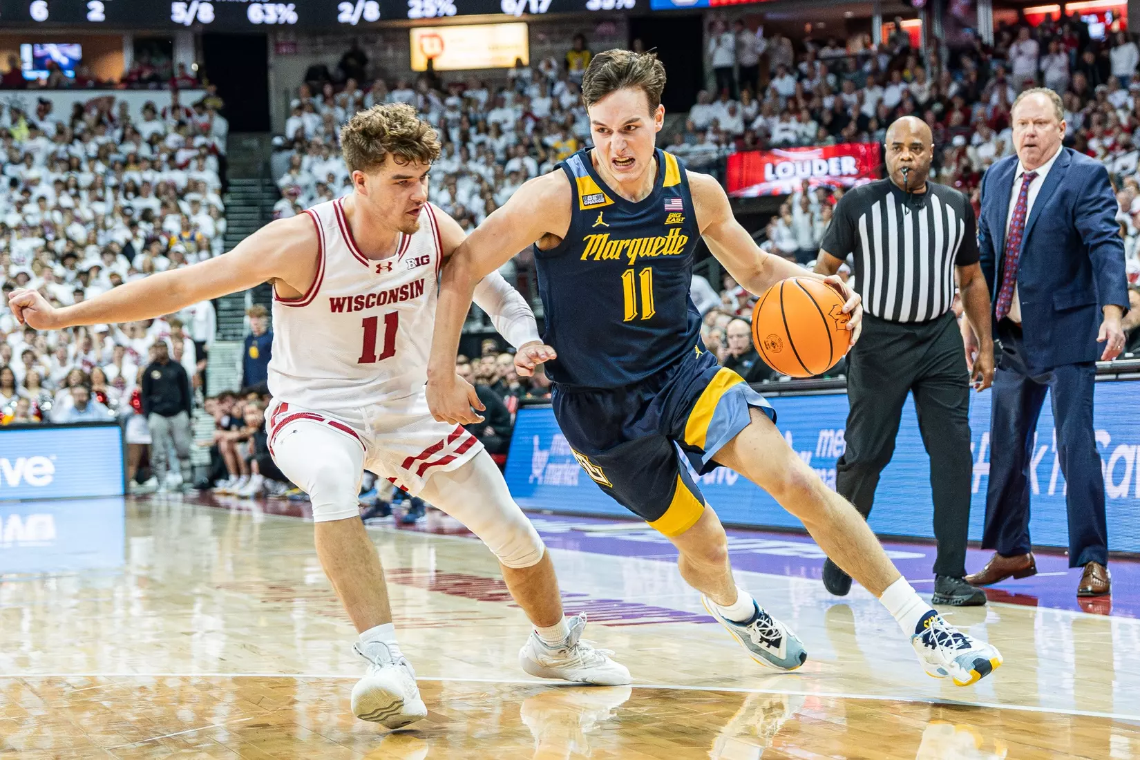 #3 Marquette Basketball falls to Wiscosnin Badgers 64-75 at Kohl Center in Madison, Wisconsin on Saturday December 2, 2023.