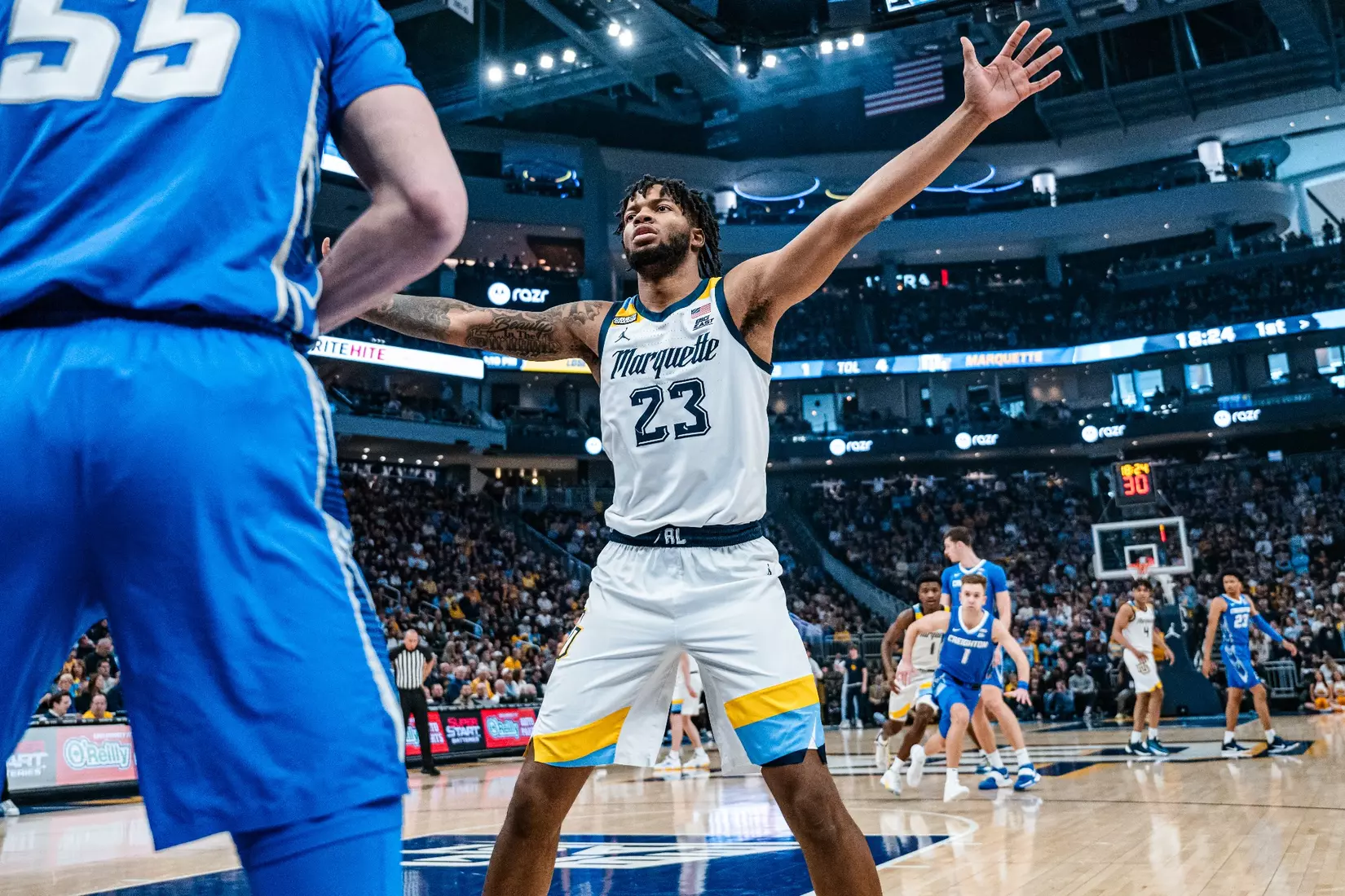 No. 10 Marquette Men's Basketball Defeats No. 22 Creighton 72-67 on December 30th, 2023 at Fisrev Forum in Milwaukee, WI