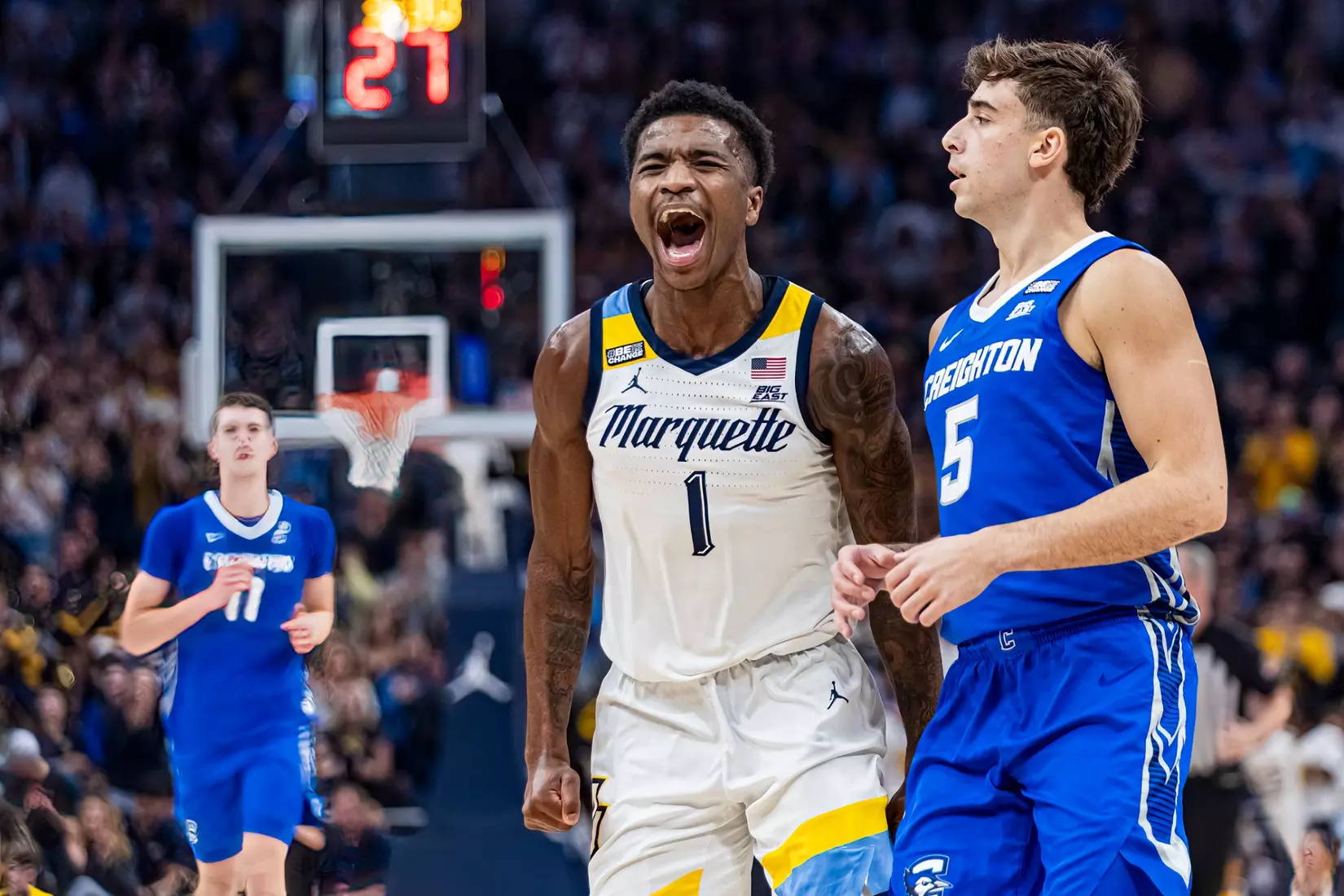 No. 10 Marquette Men's Basketball Defeats No. 22 Creighton 72-67 on December 30th, 2023 at Fisrev Forum in Milwaukee, WI