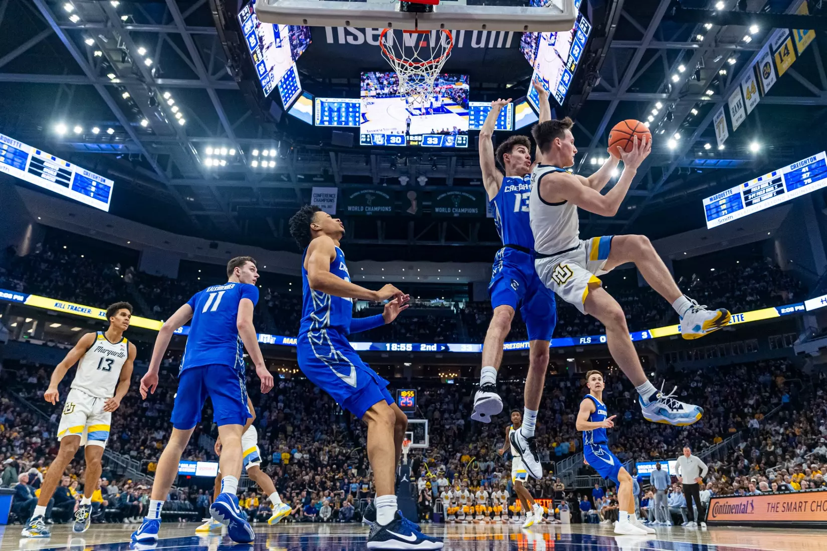 No. 10 Marquette Men's Basketball Defeats No. 22 Creighton 72-67 on December 30th, 2023 at Fisrev Forum in Milwaukee, WI